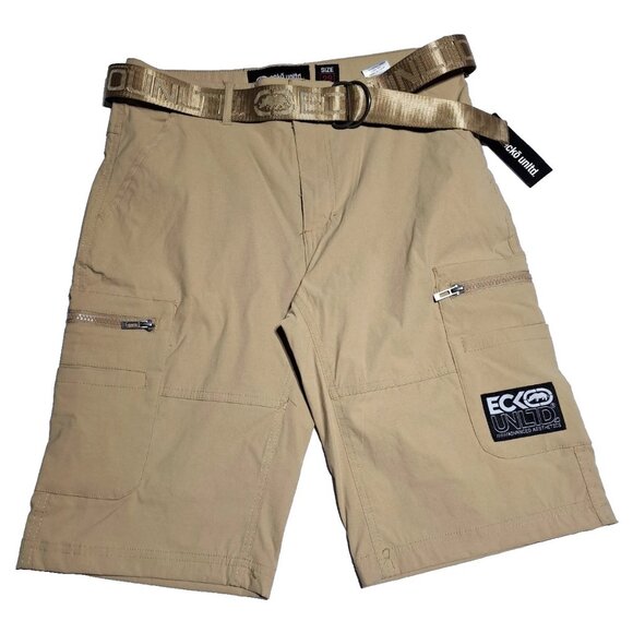 Ecko Unltd Kakhi Cargo Shorts Mens 29/30 Waist Belted Stretch Lightweight pocket - Picture 1 of 11